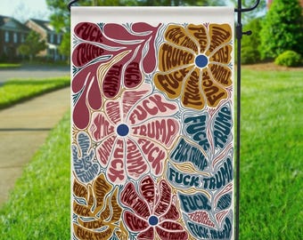 Bandera floral sutil anti-Trump para jardín, regalo feminista, bandera decorativa floral anti-Trump para patio, estandarte político floral, bandera floral FDT