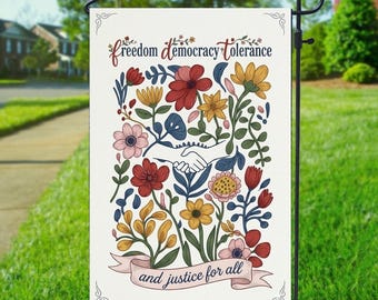 Freedom Democracy Tolerance Subtle FDT Anti-Trump Garden Flag, Social Justice For All Yard Banner, Anti Oligarchy Yard Sign, Anti Maga Flag
