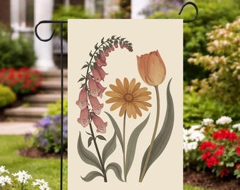 Bandera de jardín sutil anti-Trump con estampado floral en acuarela, bandera de jardín con diseño floral FDT, letrero de jardín con margaritas y tulipanes, bandera con letreros políticos feministas.