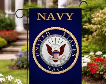 Bandera de jardín de la Marina de los EE. UU., Seabee de las Fuerzas Armadas de los EE. UU., regalo con licencia para veteranos navales estadounidenses jubilados del Día de los Caídos, hecho en EE. UU.
