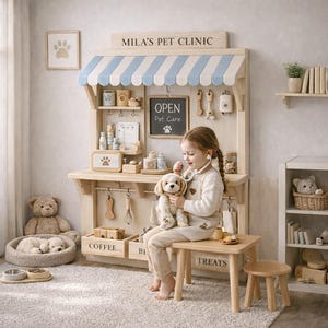 Pretend Play Wooden Pet Clinic Wall Mounted Playhouse | Convertible Design | Montessori Kids Play Store | Quiet Luxury Nursery Decor