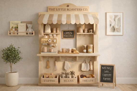 Wall-Mounted Pretend Play | Montessori Play Café | Scandinavian Wooden Store Concept