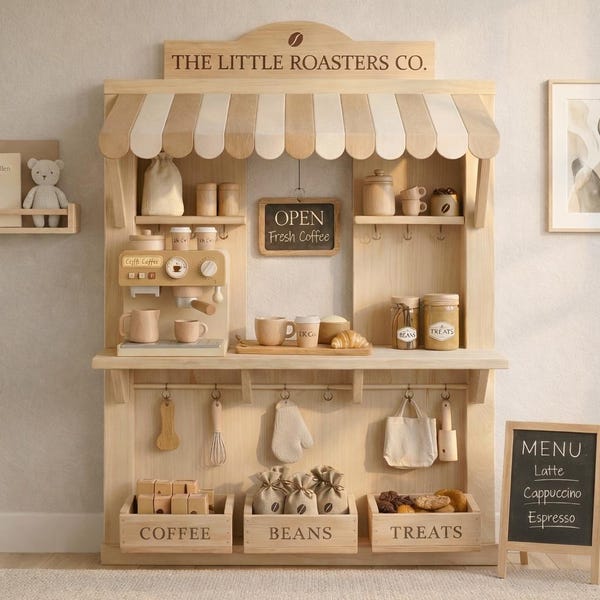 Wall-Mounted Pretend Play | Montessori Play Café | Scandinavian Wooden Store Concept