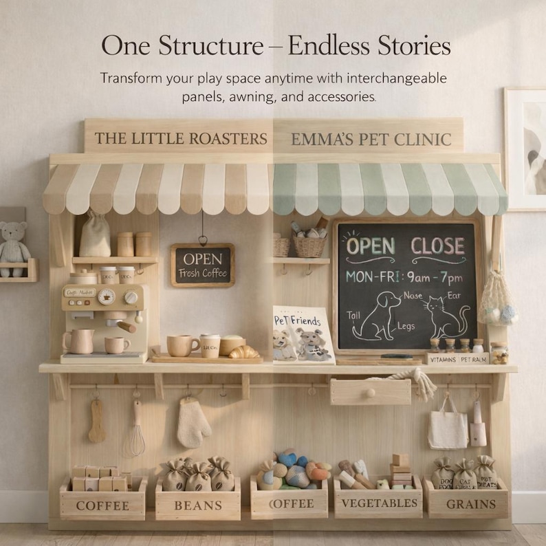 Wall-Mounted Pretend Play | Montessori Play Café | Scandinavian Wooden Store Concept image 13