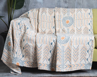 Geometric Aztec 100% Soft Cotton Throw Blanket Geometry Inspired Woven Blanket New (Cream) | Sofa Blanket | Bed Throw Blanket