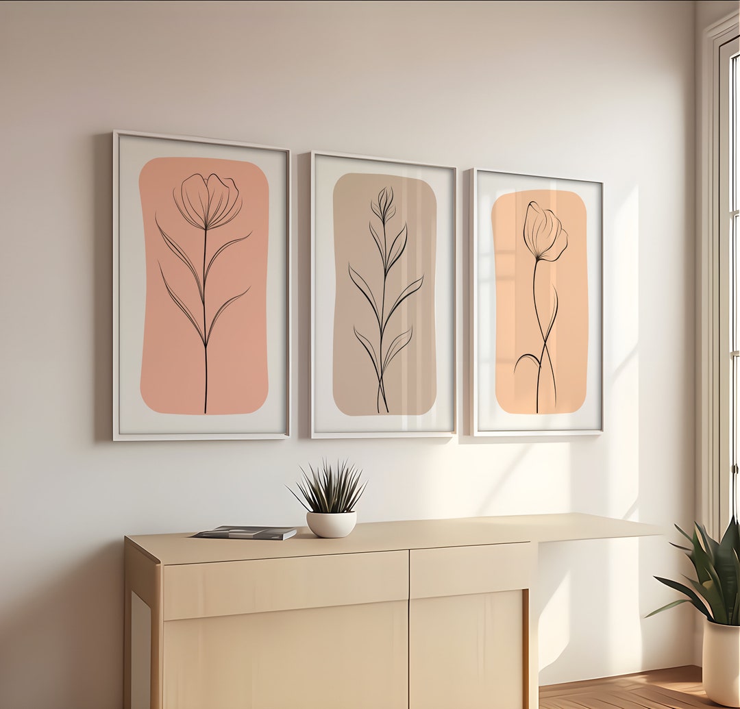 Flower Wall Art Set of 3 Prints Flower Line Art Botanical - Etsy
