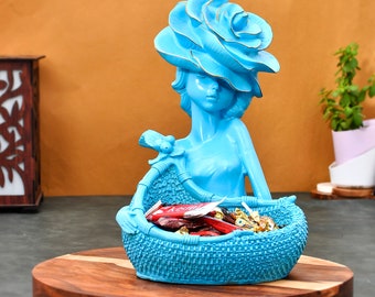 Elegant Lady Statue with Basket - 27cm High Handcrafted Resin Statue