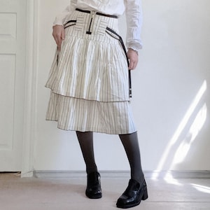 French designer layered midi skirt ୨୧ Baby Doll Cyber Grunge ୨୧  Vintage Coquette Pinstripe Skirt