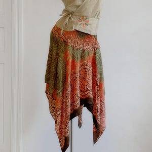 Mandala Flowy Skirt ୨୧ Vintage Flared Asymmetrical Skirt with Smocked Waist (size S)