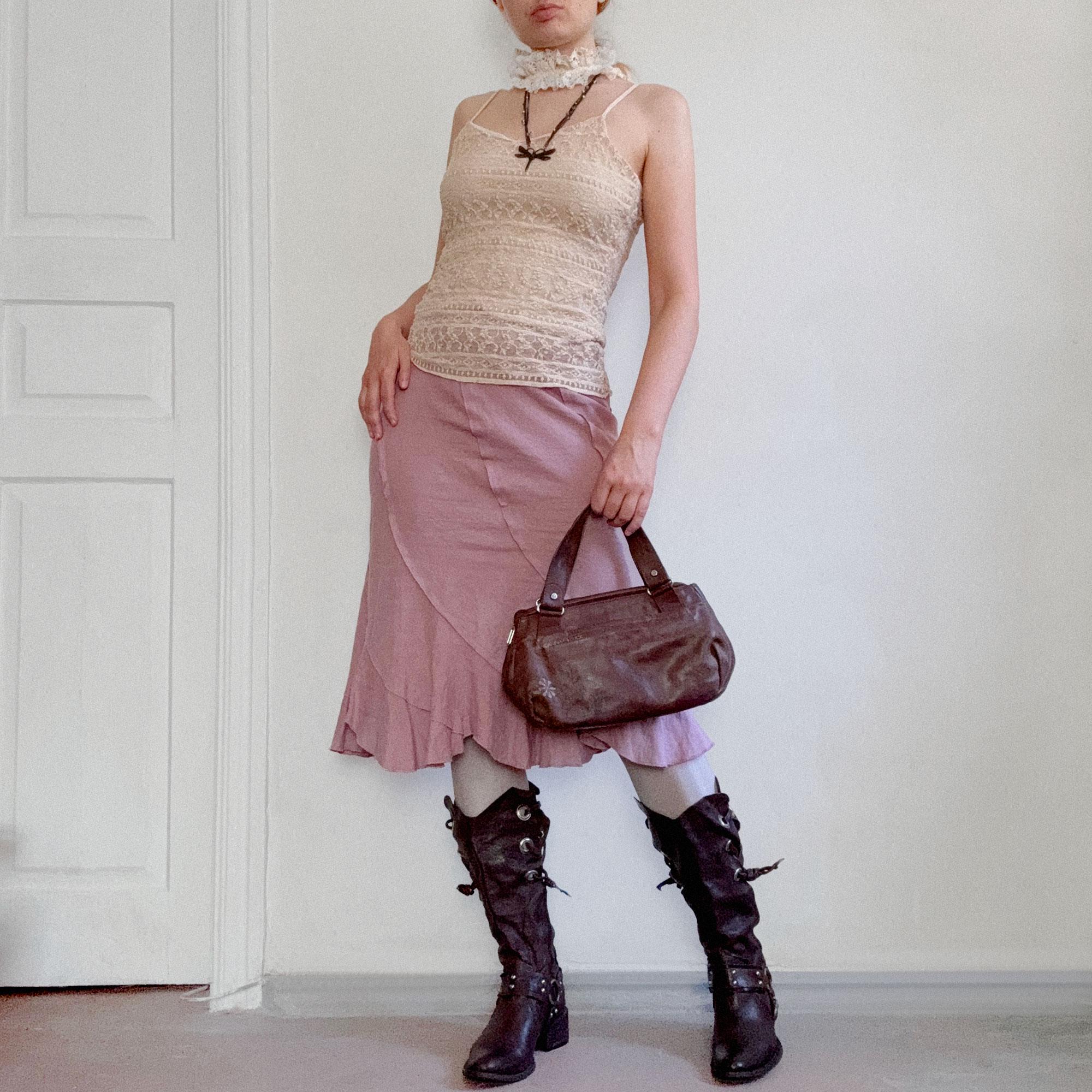 Mauve Asymmetrical Midi Skirt (Size S)