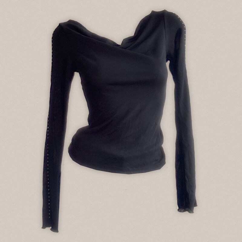 90s Grunge Knit Mesh Long Sleeve Top (S)