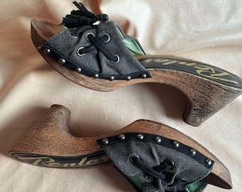 Replay Wooden Platform Mule Sandals with Lace-Up Detail (IT 36)