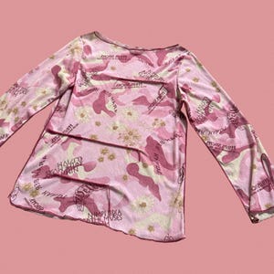 Mesh Long Sleeve Top ʚɞ Pink Daisy Abstract Print