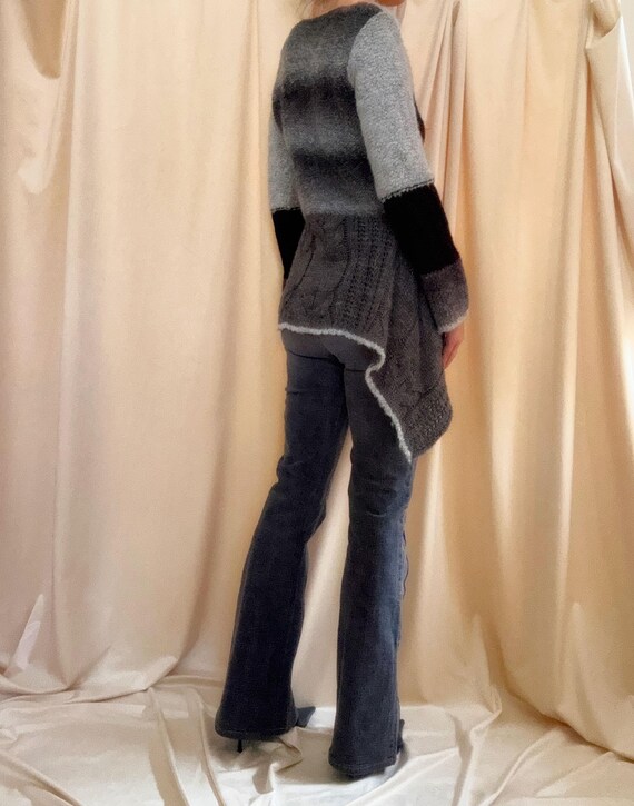 French Asymmetrical Patchwork Wool Sweater (Size … - image 7