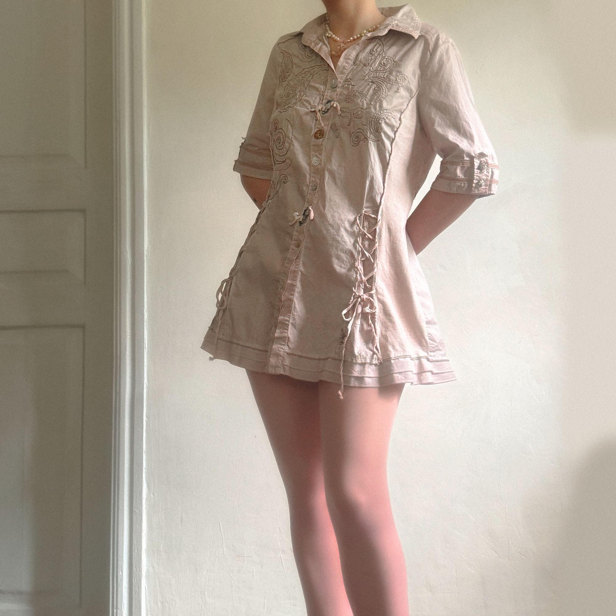 Romantic Shirt Dress with Corset Lacing and Embroidery ʚɞ Romantic Fairy Grunge Mini Tunic
