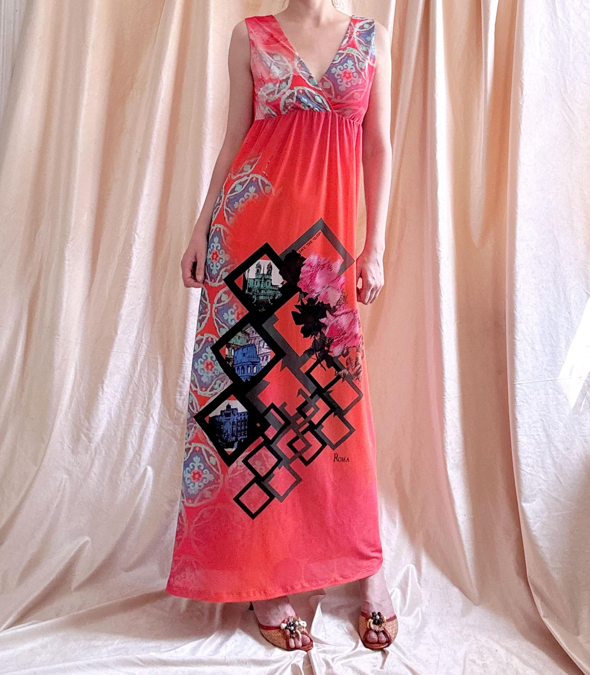 Save the Queen Maxi Dress, Coral Empire Waist Summer Dress (M)