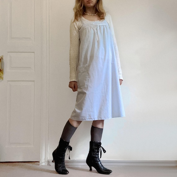 Lace Trim Slip Dress: Baby Blue UK Made Cottagecore Nightgown