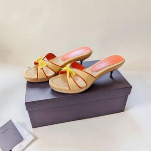 Prada Cute Cloggs ୨୧ 1950 Coquette Key West Kitten Style Straw Mules (EU 36)