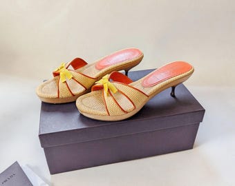 Prada Cute Cloggs ୨୧ 1950 Coquette Key West Kitten Style Straw Mules (EU 36)