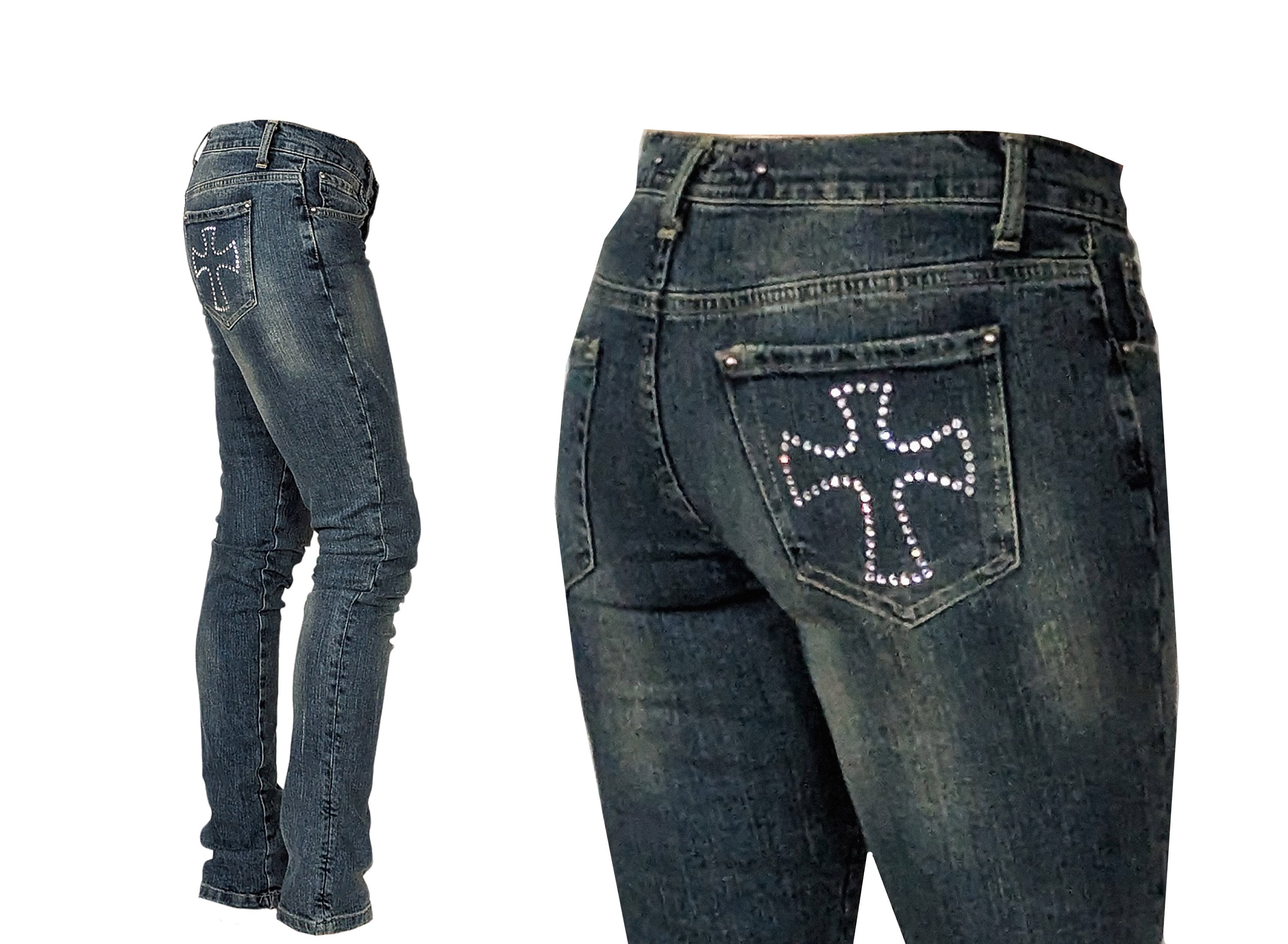 Rhinestone Jeans Low Rise - Etsy