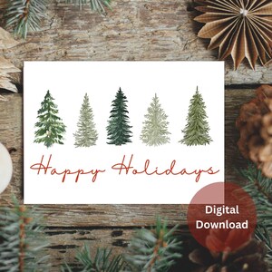 Christmas Tree Card Digital Download, Printable Holiday Card, Christmas Tree Card Printable, Merry Christmas Digital Card, Happy Holidays