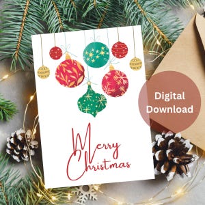 Christmas Ornaments Printable Card, Merry Christmas, Digital Download, Printable Holiday Card, Christmas Card