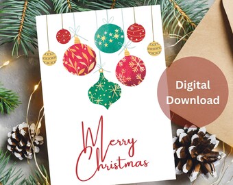 Christmas Ornaments Printable Card, Merry Christmas, Digital Download, Printable Holiday Card, Christmas Card