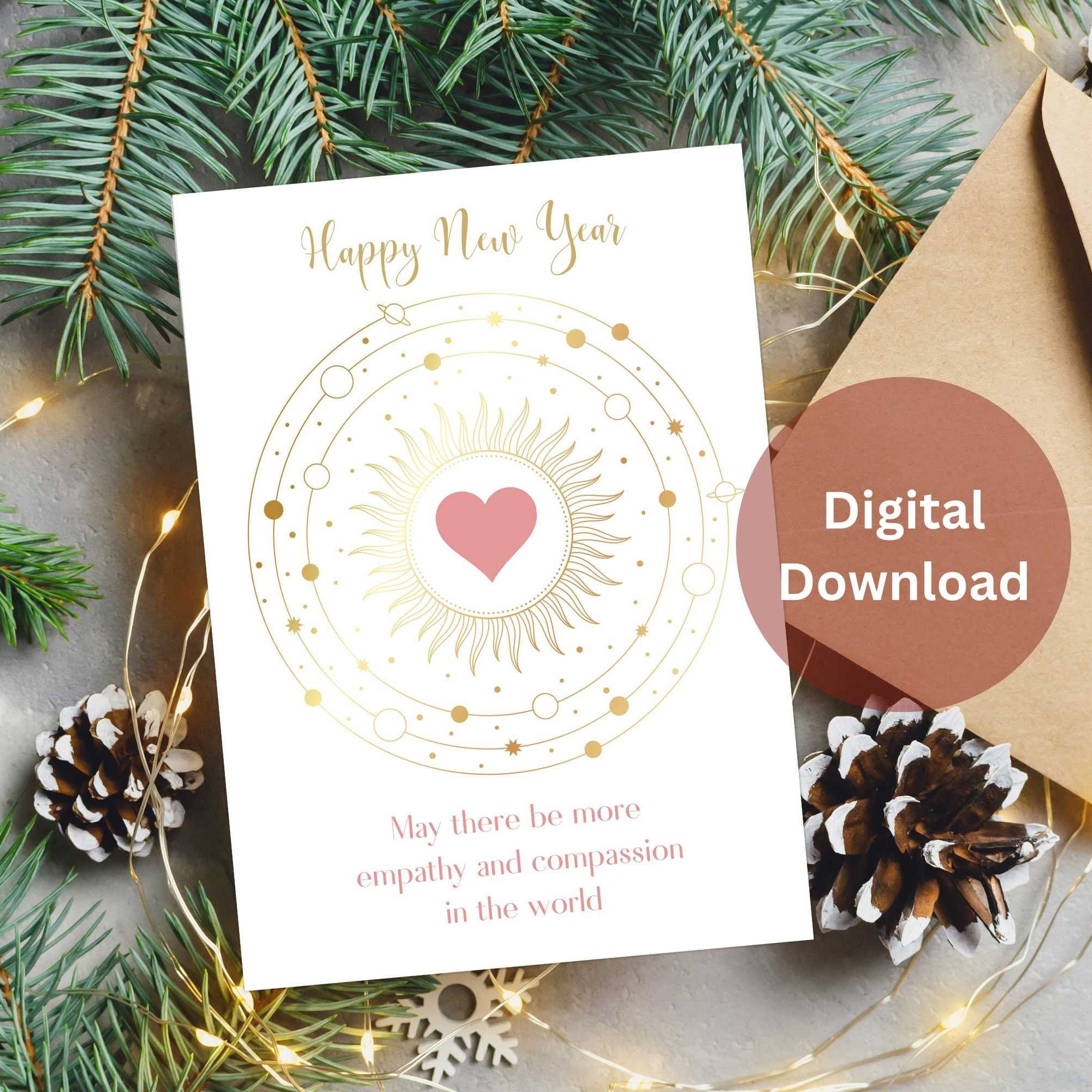 Happy New Year Card Digital Download, Printable New Year Card, Unique New Year Digital Card