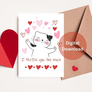Cute Cat Valentines Day Card Digital Download, Printable Valentines Day Card, Happy Valentines Day Card For Her Him, Funny Cat Card