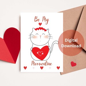 Cute Cat Valentines Day Card Digital Download, Printable Valentines Day Card, Happy Valentines Day Card For Her Him, Funny Cat Card