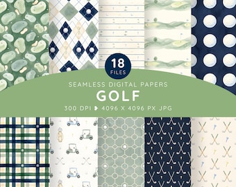 Golf Seamless Patterns, Mini Golf Digital Paper, Preppy Country Club Backgrounds, Navy Sage Plaid Argyle JPG, Sports Scrapbook
