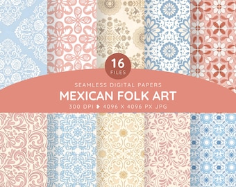 Mexican Talavera Digital Paper Pack, Cielito Lindo Backgrounds, Folk Art Scrapbook Papers, Seamless Mexican Pattern, Fiesta Invite Creator