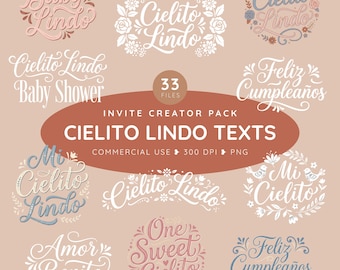 Cielito Lindo Text Clipart Creator Pack, Mexican Folk Art Word Art PNG, Talavera Baby Shower Text, Fiesta Birthday Typography, Mi Cielito