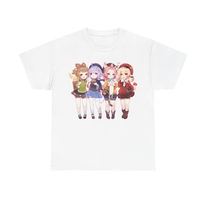 Unisex zwaar katoenen T-shirt met Genshin-kinderen - Yaoyao, Qiqi, Diona, Klee