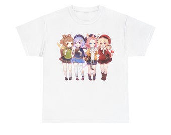 Unisex t-shirt i kraftig bomull med Genshin-barn - Yaoyao, Qiqi, Diona, Klee