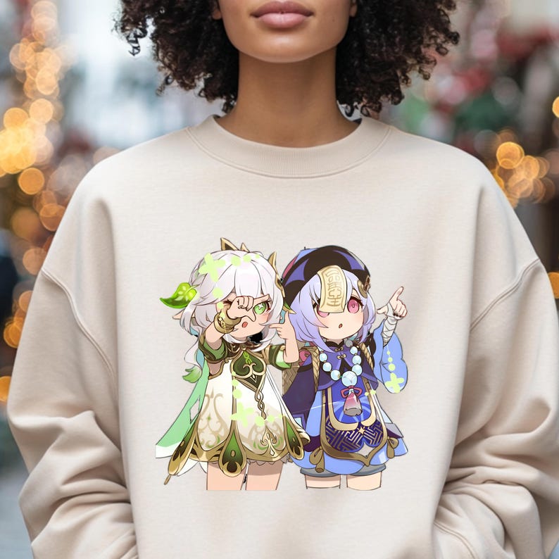 Sudadera con cuello redondo y gráfico de Nahida QiQi: suéter holgado de mezcla de algodón Sand