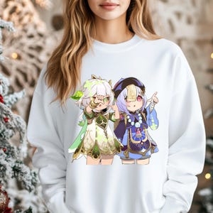 Sudadera con cuello redondo y gráfico de Nahida QiQi: suéter holgado de mezcla de algodón imagen 4
