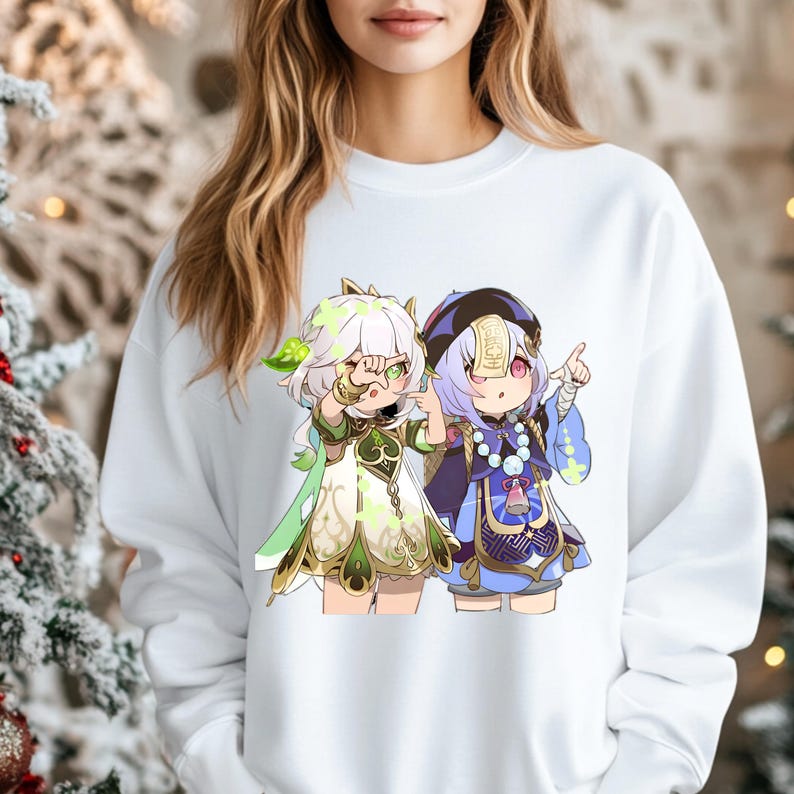 Sudadera con cuello redondo y gráfico de Nahida QiQi: suéter holgado de mezcla de algodón imagen 4