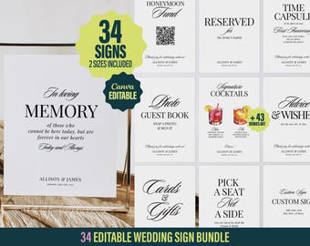 Elegant Wedding Sign Template Bundle: 34 Modern Printable Signs (Digital Download)