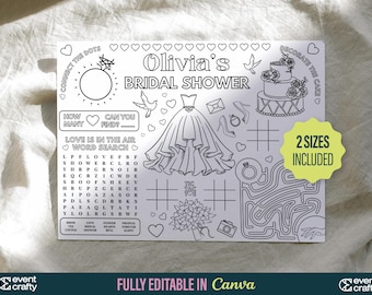 Mantel individual para colorear personalizado para despedida de soltera: Actividad para niños (Descarga digital)