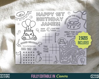 Editable Golf 1st Birthday Coloring Page: Kids Party Game (Digital Download)