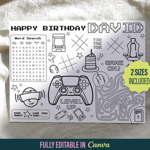 Video Game Coloring Placemat Printable, Gaming Theme Birthday Party Activity Sheet, Gamer Birthday Party Favor, Custom Kids Coloring Page