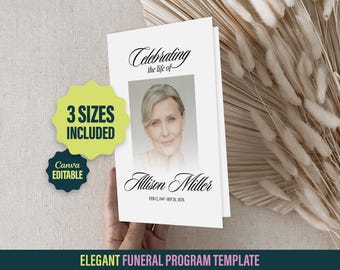 Plantilla moderna de programa funerario: Celebración de la vida (Canva editable)
