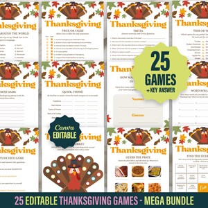 Printable Thanksgiving Games, Editable Thanksgiving Party Games, Printable Games Adults Kids Thanksgiving Dinner Activity