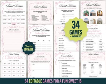 Pink Bow Sweet 16 Birthday Party Games Bundle (Digital Download)