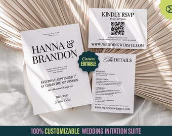 Classic Wedding Invitation Bundle Canva Template, Classy Wedding Suite, Modern Minimalist Wedding Cards, Luxury Wedding Invitation Set