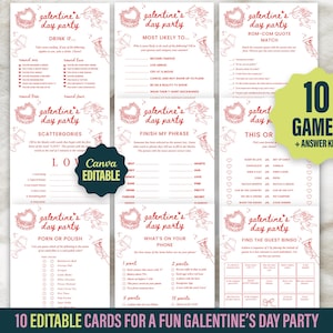 Galentines Day Spiele druckbare Valentinstag Party Bundle für Erwachsene, Mädchen Nacht Spiele, Doodle Hand gezeichnet Cupid Coquette Galentine Day Spiele