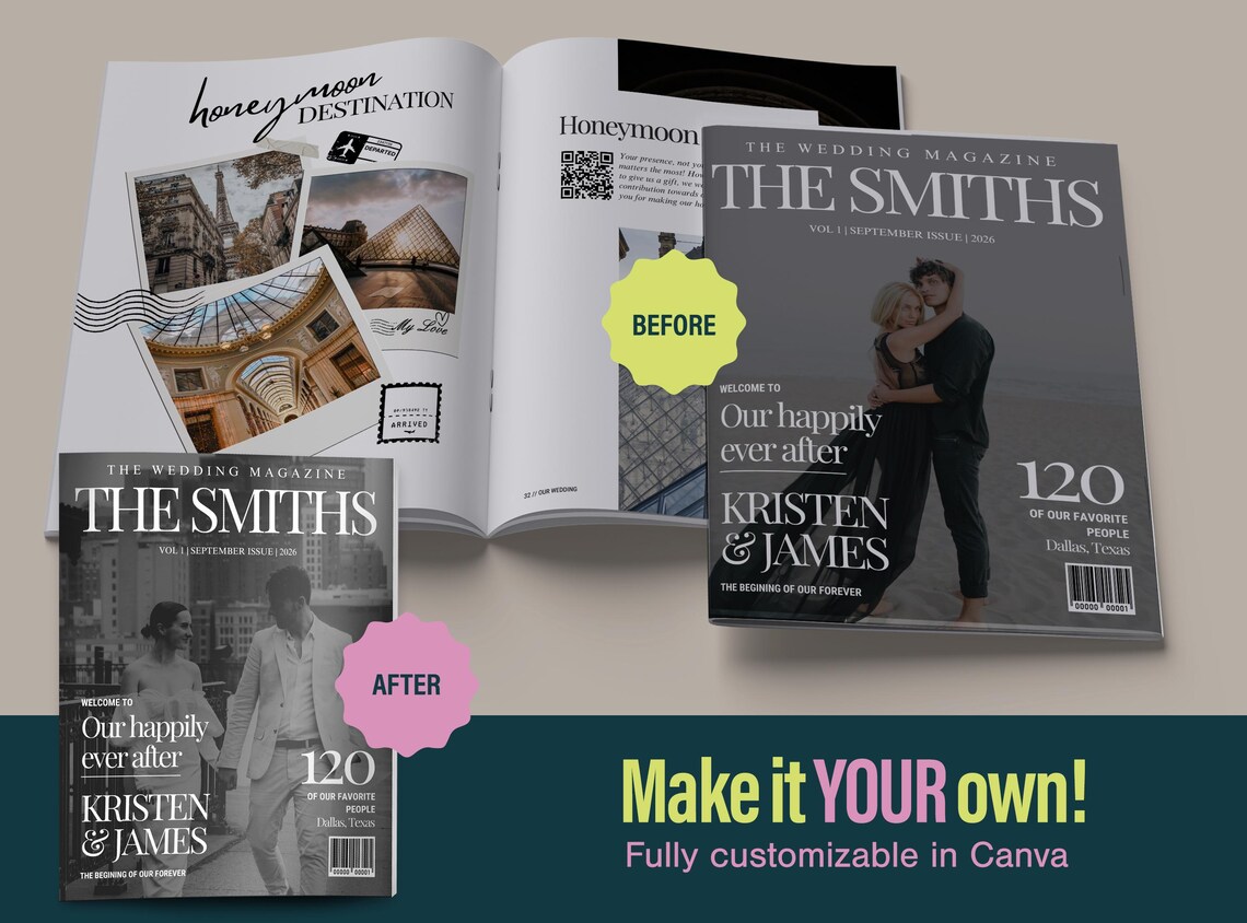 Magazine Program Wedding Magazine Canva Template, Modern Wedding Program Template ...