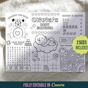 Personalized Baby Shower Coloring Placemat: Kids Activity (Digital Download)