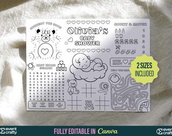Personalisiertes Tischset für Babyparty-Malerei: Kinderaktivität (Digitaler Download)